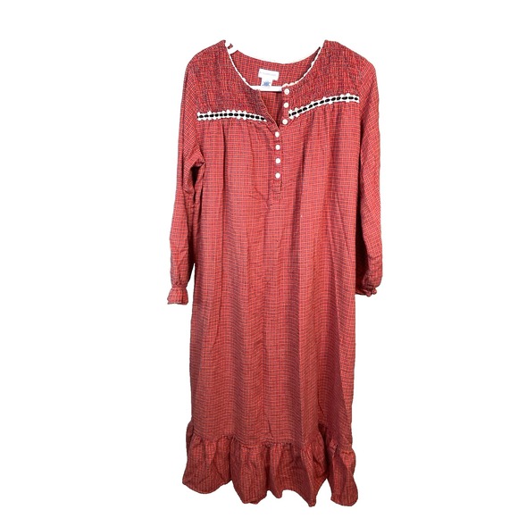 Fundamentals Other - VTG‎ Fundamentals Long nightgown Women's Medium 10-12 Red Flannel Plaid Prairie